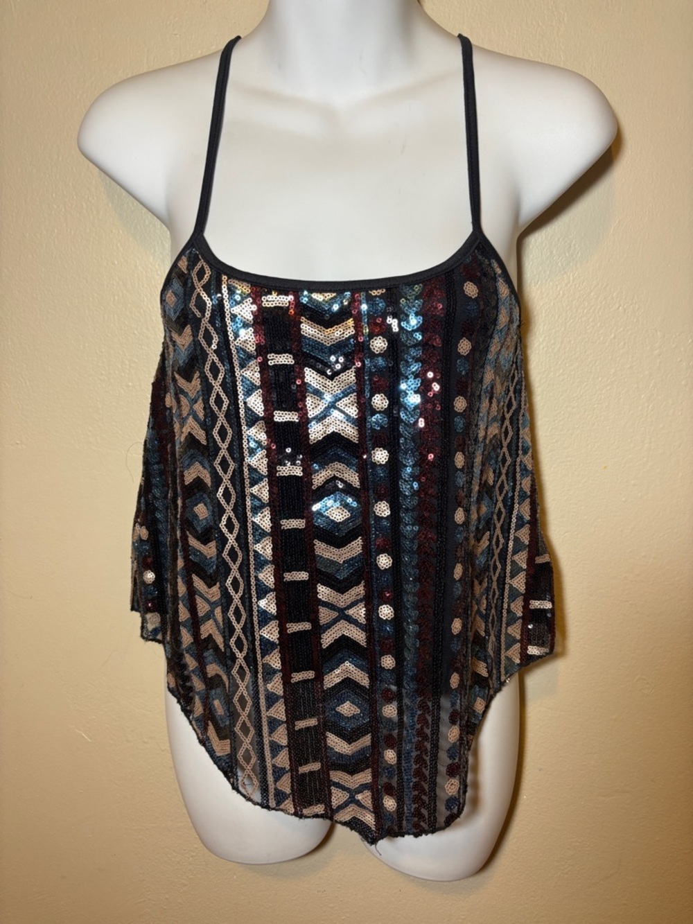 Rue21 Black Multi Sequin Geometric Cami